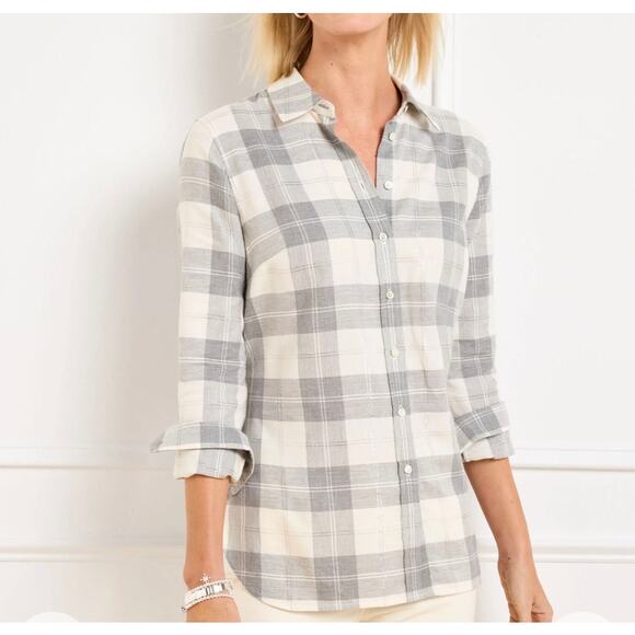 Talbots Women's Metallic Flannel Modern Classic Shirt - Chimney Plaid Size XL - Picture 1 of 7